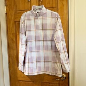 Lands' End Girls' Lavender and Cream Plaid Quarter-Zip Fleece